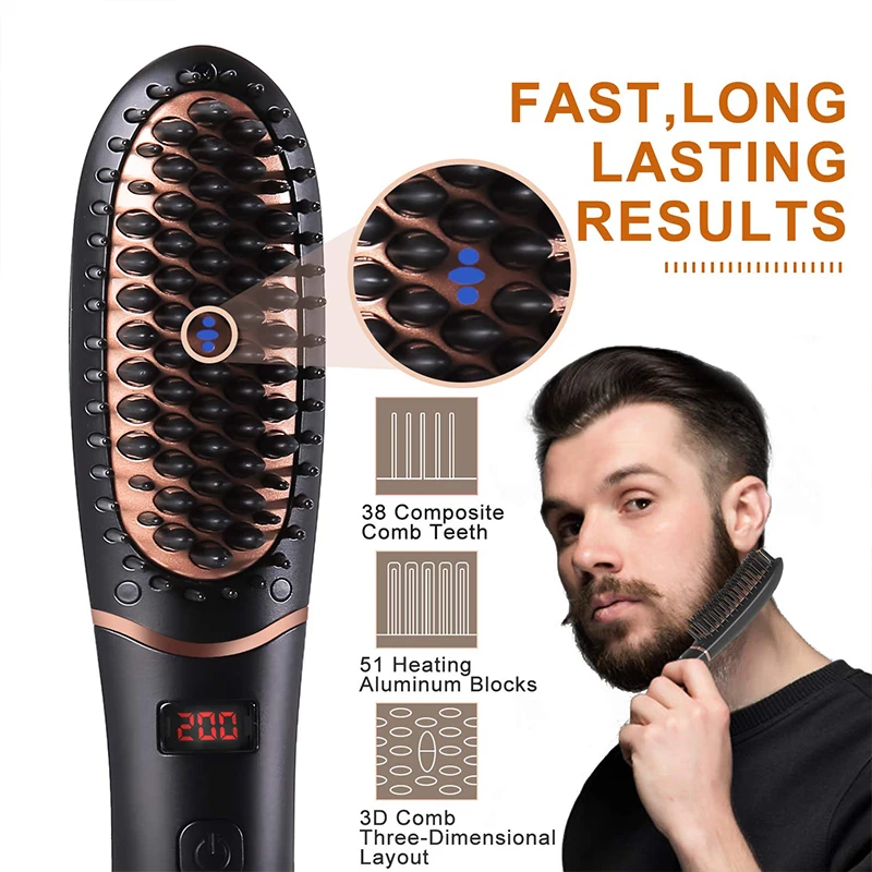 فرشاة فرد الشعر السيراميكية، مشط كهربائي PTC ساخن، مكواة فرد اللحية، أدوات تصفيف محمولة #2