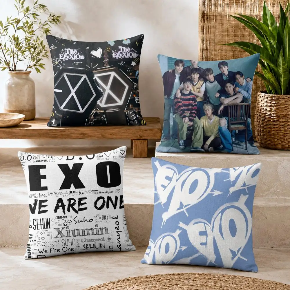 Top South Korean E-EXO Cushion Cover Natural Linen Organic Fabric Double-Sided Printing Breathable For Decor