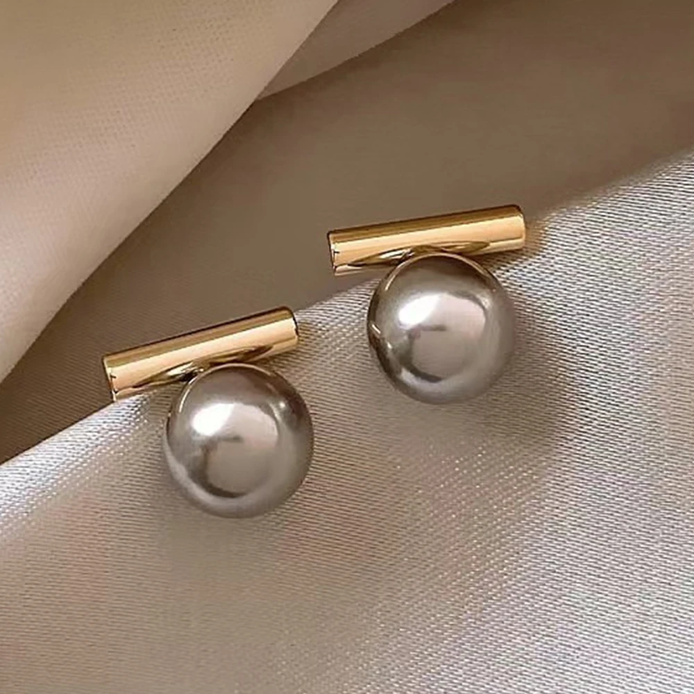 ZAKOL Simple Imitation Pearl Stud Earrings Gold Color Round Beads Earring For Women Girls Fashion Jewelry Trend Accessories