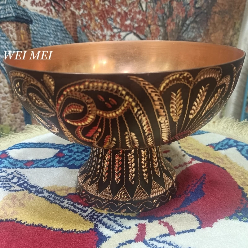

Unique Pattern Random Vintage Copper Handcrafted Fruit Plate,Multi-Functional Shape Tray Home Cheese Food Plate,Table Tableware