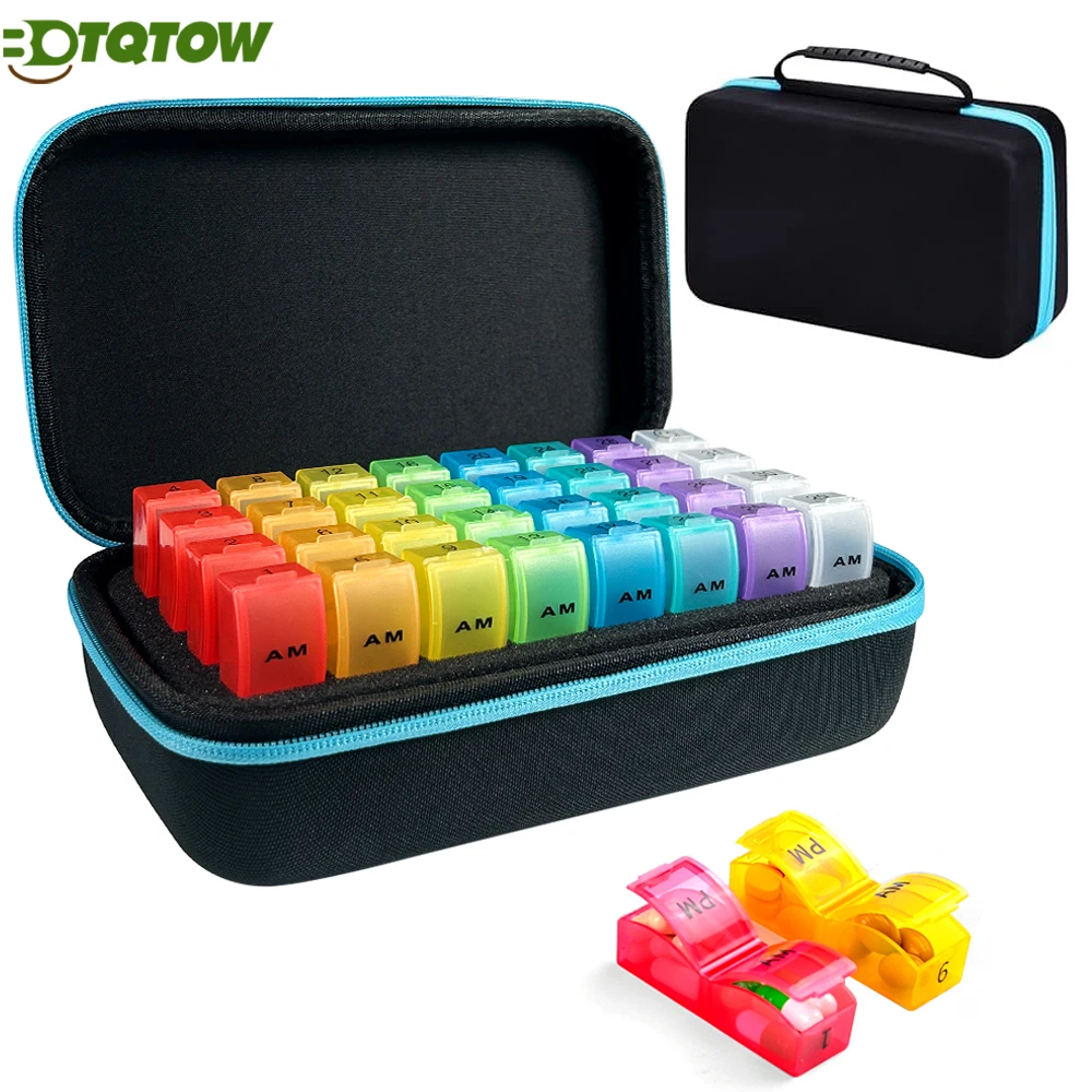 1-個の毎月のピルオーガナイザー-1-日-3-回、薬オーガナイザーボックス-ポータブルハードシェル、32-日間のピルボックス-毎月のウィークリーステッカー