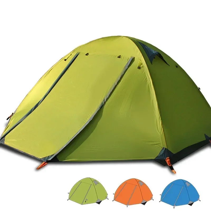 Outdoor camping camping tent three-person double-door aluminum pole rainstorm protection