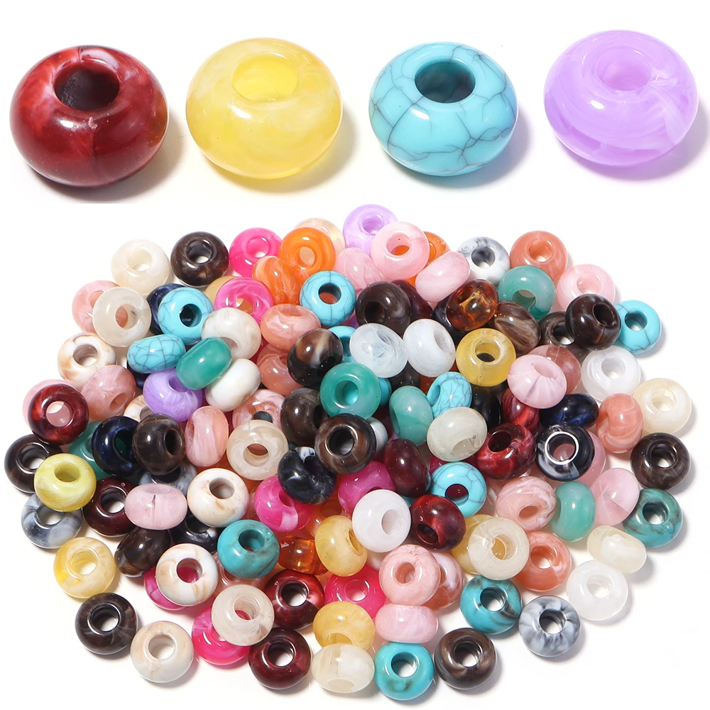 50Pcs 14×8mm Big Hole Acrylic Beads Charms Flat Round Spacer Bead for Jewelry Making DIY Necklace Bracelet Keychain Accessories image 5