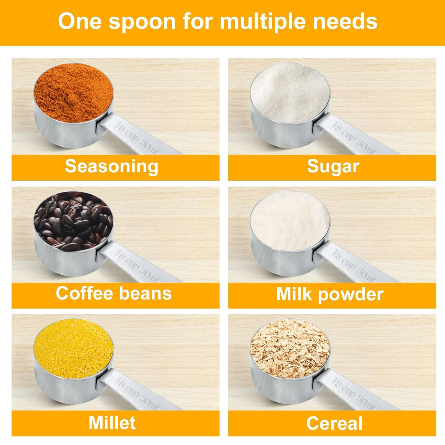 Picture 4: 30 ml Measuring Cup Stainless Steel Coffee Scoop Small Measuring Scoop with Silicone Handle Kitchen Gadgets for Cooking (1/2Pcs)