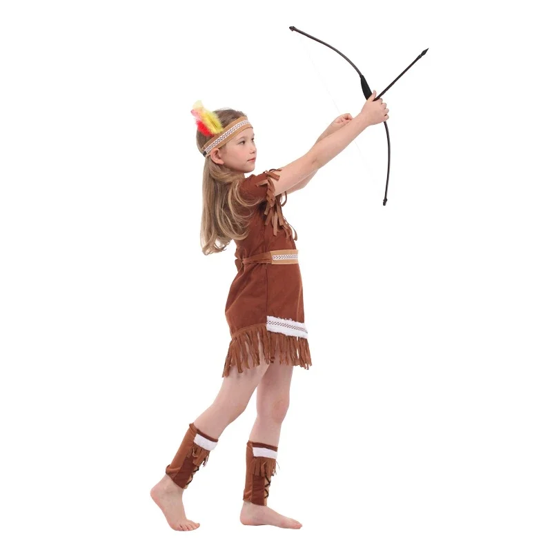 Costume de Princesse Indienne pour Fille de 3 à 8 Ans, Tenue Cosplay de Chasseresse, Archer, Halloween, Carnaval, ix, Robe de Barrage