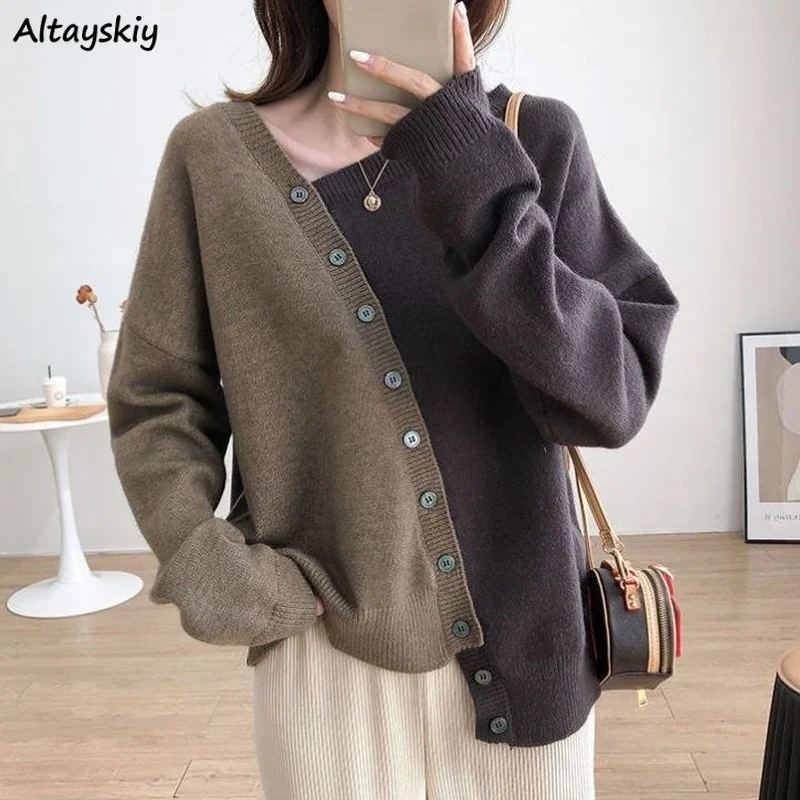 

Cardigan Women Ulzzang Irregular Patchwork Sweaters Loose Casual Daily Office Ladies Simple All-match Knitted Jumpers Designed