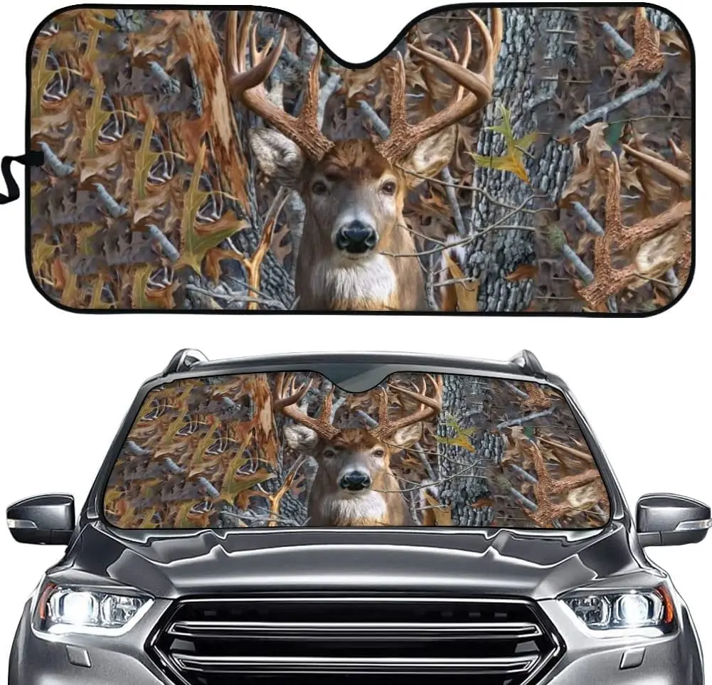 

DISNIMO Deer Camo Hunting Forest Auto Sun Shades for Windshield Foldable SUV Truck RV Van Car Sunshade Front Window Sunshield fo