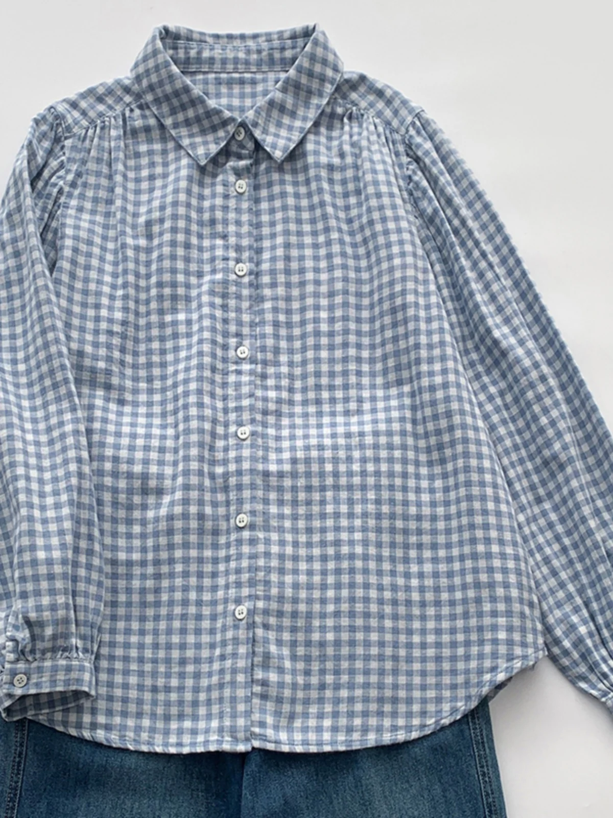 일본 슬레 순면 린넨 체크 루즈 캐주얼 네 롱 스웨 여성용 트렌디 출퇴근 슬레 얇은 소재