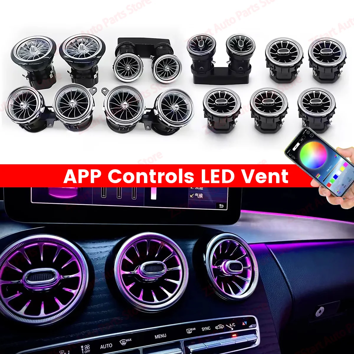 

256 Colors APP Controls LED Vent For Mercedes Benz W205 x253 W213 W177 W118 W117 W176 X156 W222 Air Vent Nozzle Ambient Light