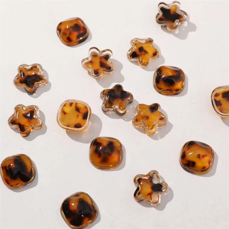 Wholesale 30pcs/lot Leopard print 19mm 20mm geometry square stars shape resin cabochon beads diy jewelry garment hair accessory
