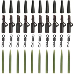 40Pcs Carp Fishing Accessories Kit Anti Tangle Sleeves Rolling Quick Change Swivels Lead Clips and Pins Tail Rubber Tubes