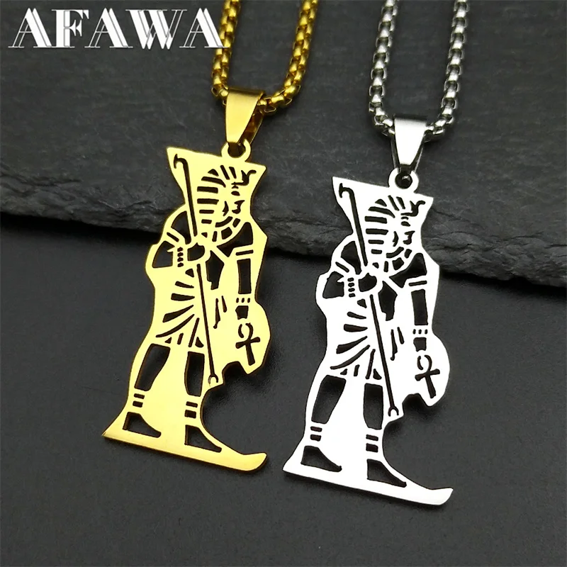 Egyptian God Bastet Anka Cross Pendant Necklace For Women Men Stainless Steel Gold Silver Color Anubis Male Chain Jewelry colar