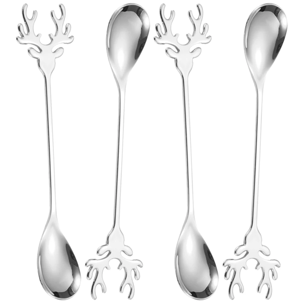 

4pcs Stainless Steel Coffee Spoons Elk Handle Stirring Spoon Set For Tea Dessert Soup Mixing Cream Cake Honey Tasting Household