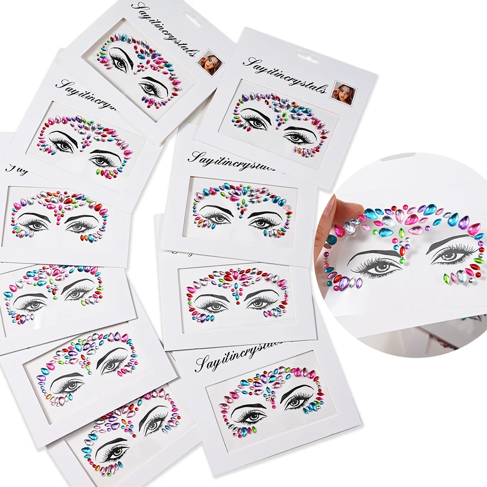 15Pcs 3D Random Mixed Face Gems Tattoos Glitter Crystal Rhinestones Self-Adhesive Face Decals for Party Makeup Eyes Body Tattoos