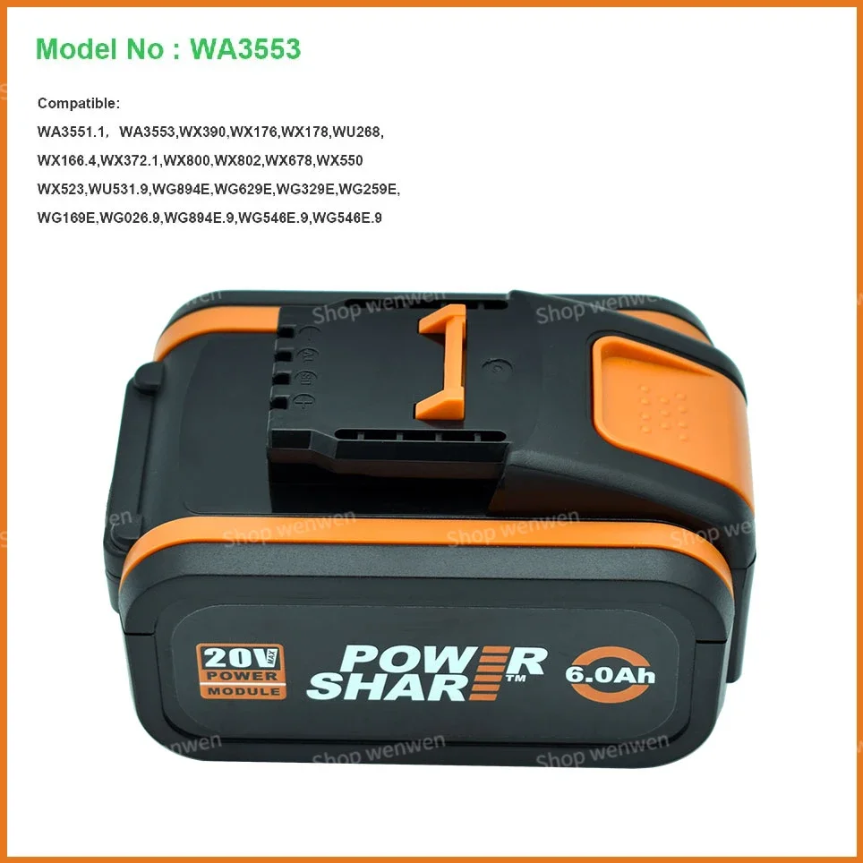 100%Original 6000mAh For WORX WA3553 WG630 WG629 WX372 WX390 WX394 WX550 WX523 WX802 WX858 WX900 20V Power tool battery