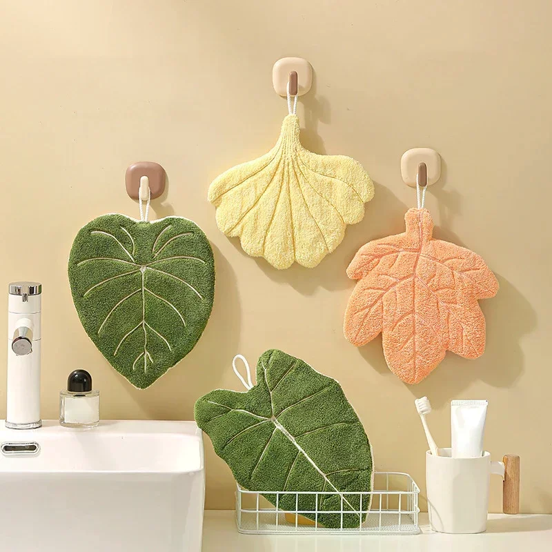 

Soft Double-layer Leaf Style Hand Towel Thickened Absorbent Hanging Hand Cloth Speed Dry Handkerchief Rag For Kitchen Bathroom