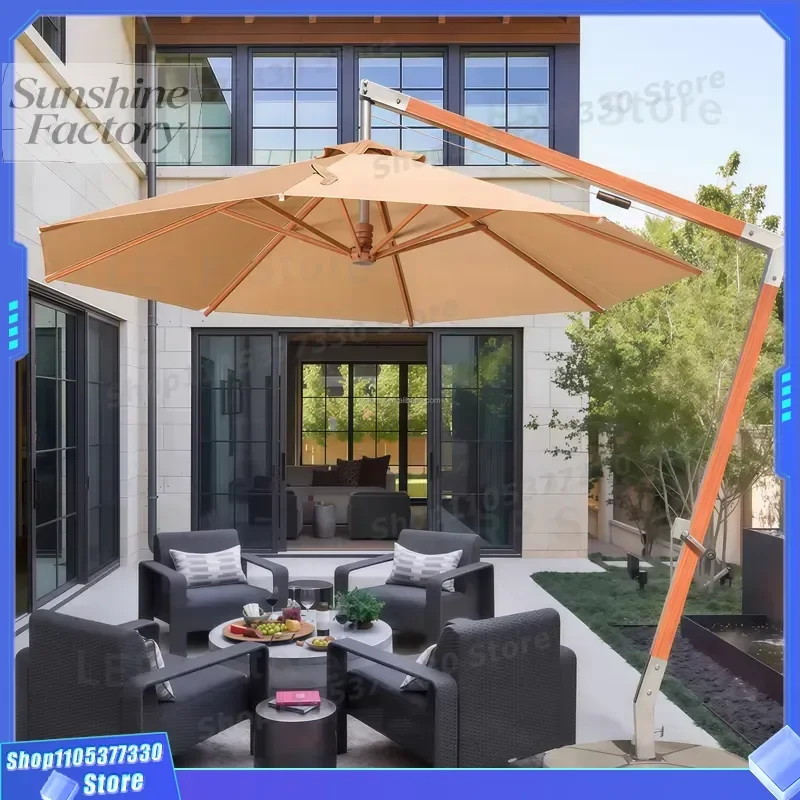 Round Patio Offset Umbrella with Easy Tilt Adjustment Crank and Cross Base Outdoor Cantilever Hanging Sunshade Umbrella