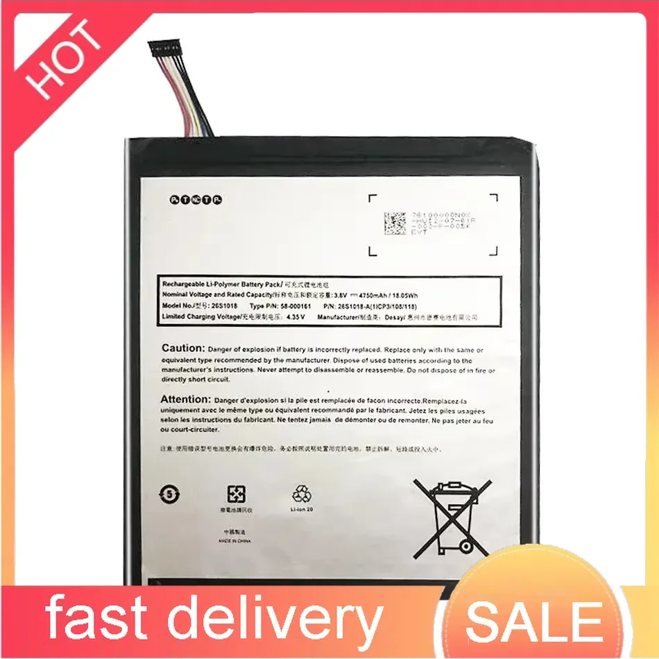 

26S1018 4750mAh For Amazon Kindle Fire HD 8" 6TH Gen PR53DC MC-28A8B8 High-Capacity Tablet Battery Fast Charging