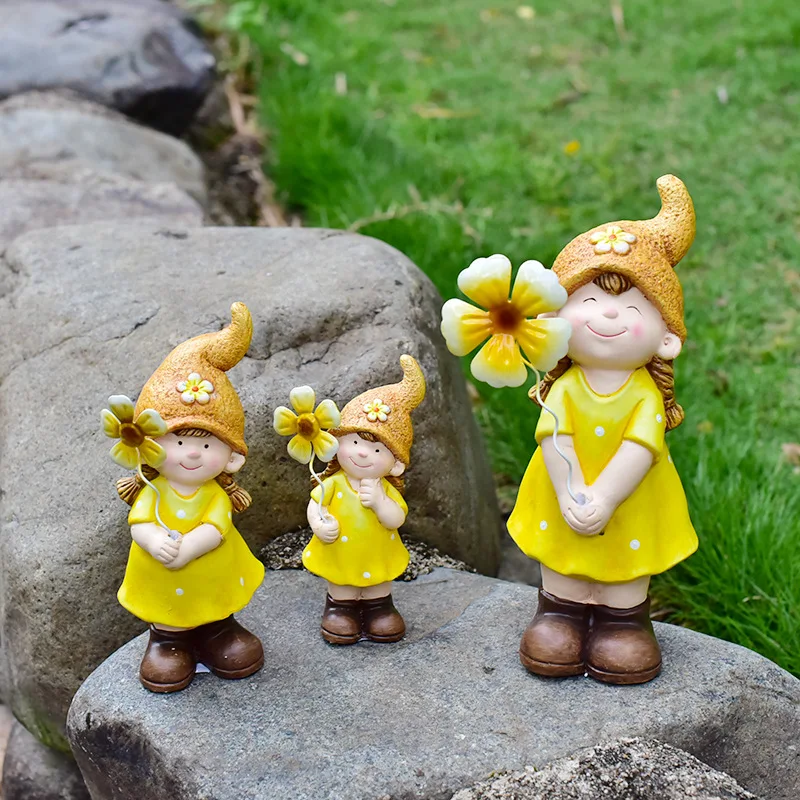 3PCS Cartoon Dolls Ceramic Figurine Spring Garden Decorative Accessoriesn Cute Pumpkin Dolls Statue Fairy Fairy Elves Ornament