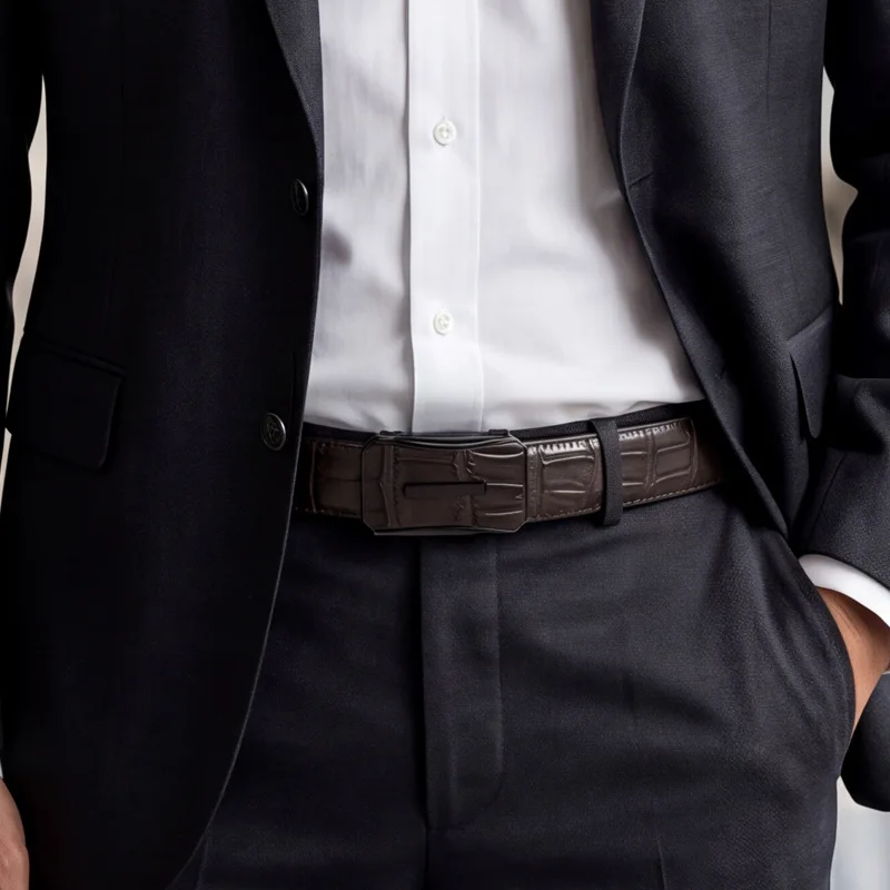 Men's pure cowhide crocodile patterned belt wholesale business light luxury automatic buckle young men's belt
