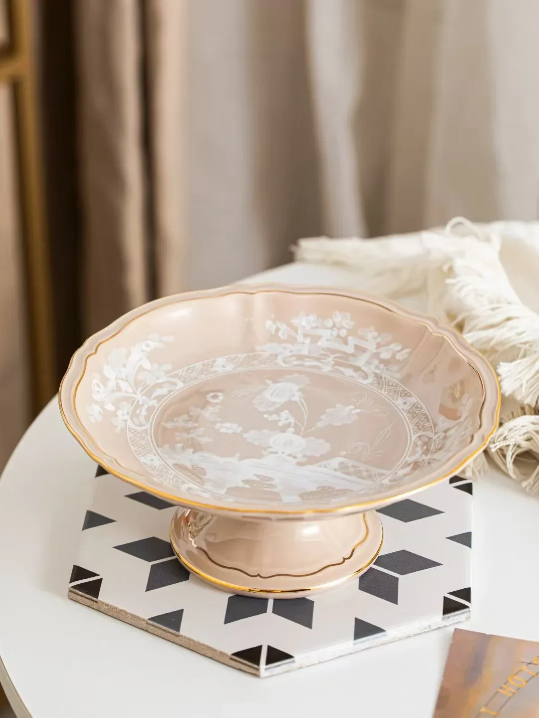 22X9.5cm Porcelain Compote Stemmed Fruit Plate Bone China Snack Desserts Plates Footed Bowl