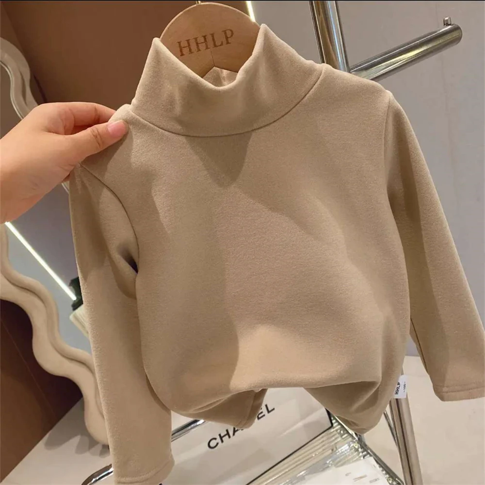 Autumn Winter Children Clothes Solid Baby Long Sleeve Tops Turtleneck T-shirt Fleece Warmth Casual Kid Girl Boy Tops