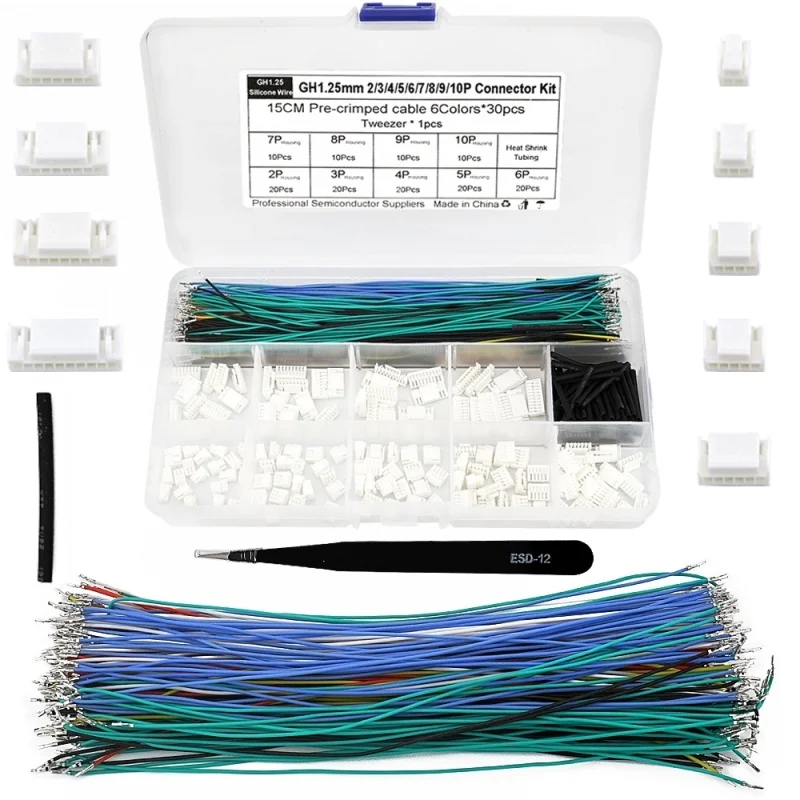 

GH1.25MM rubber shell 2P/3/4/5/6/7/8/9/10P plug double ended terminal wire 28AWG silicone cable connector kit box
