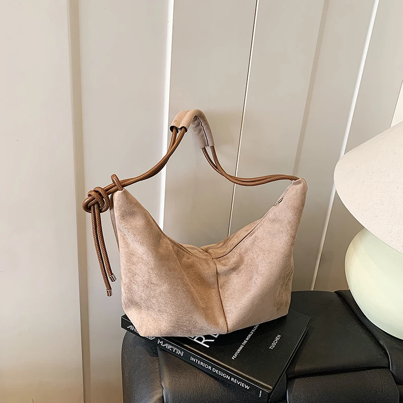 

Осень/зима 2022, повседневная сумка-тоут в стиле ретро из искусственной замши на молнии, однотонные сумки на плечо, водонепроницаемые прочные сумки большой вместительности