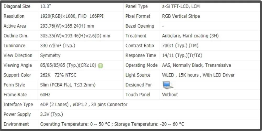 N133HCE EN1 N133HCE-EN1 13.3 inch LCD Screen Laptop Display IPS Panel FHD 1920x1080 30pins Non-touch