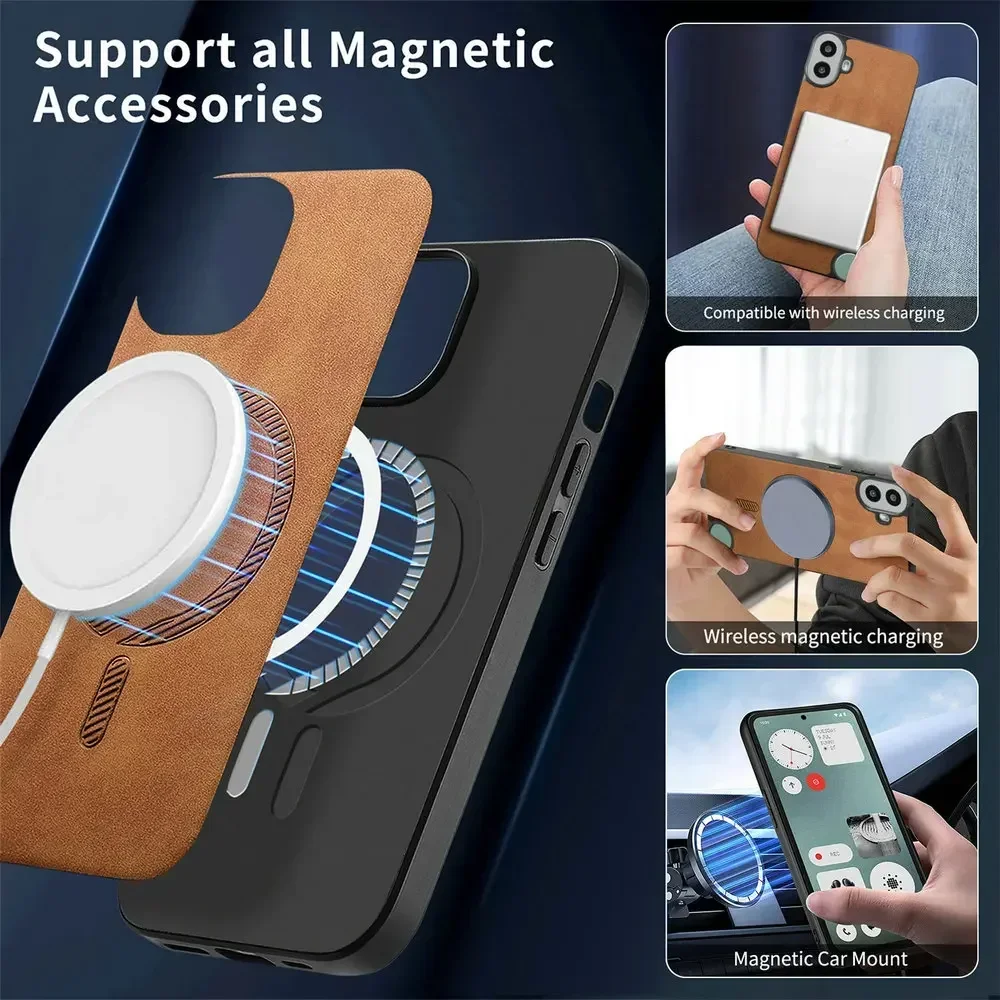 For Nothing CMF Phone 1 2 Pro 3a 4a Luxury Case Magnet Leather Back Panel Wireless Charge Bumper Nothing CMF Phone1 2A + 5G Capa