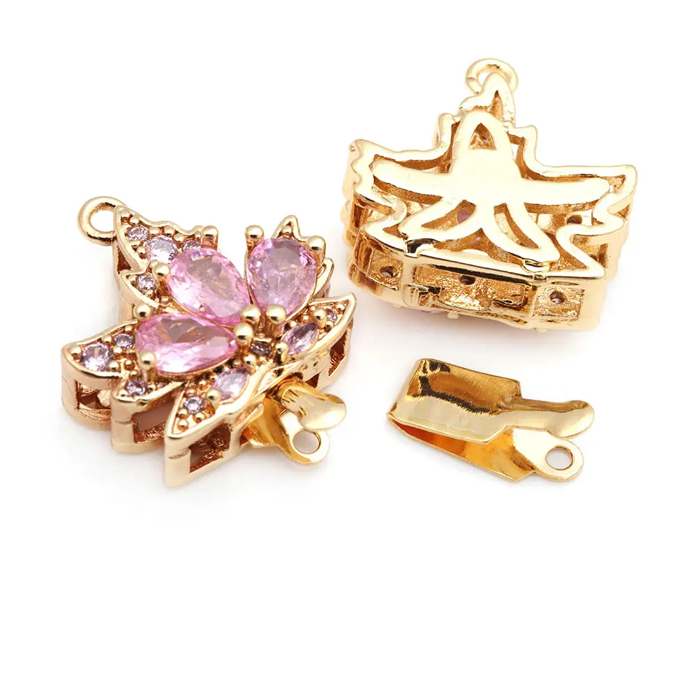 4 Sets 18K Gold Color Brass and Zircon Tree Leaf Leaves Necklaces Connect Clasps Diy Jewelry Making Supplies Accessories