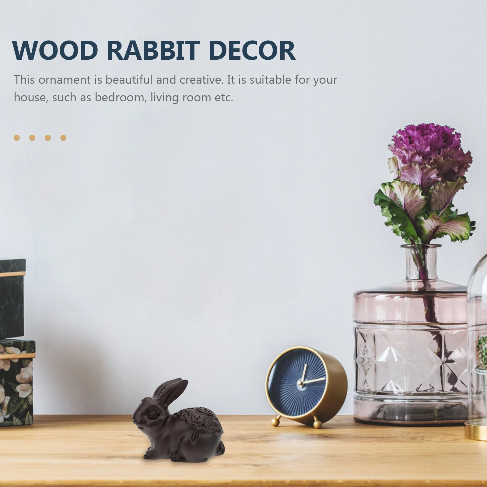 

Handmade Wooden Rabbit Decor Chinese Zodiac Carving for Living Room Study Shelf Display Ornamental Art Piece Wood Rabbit Decor