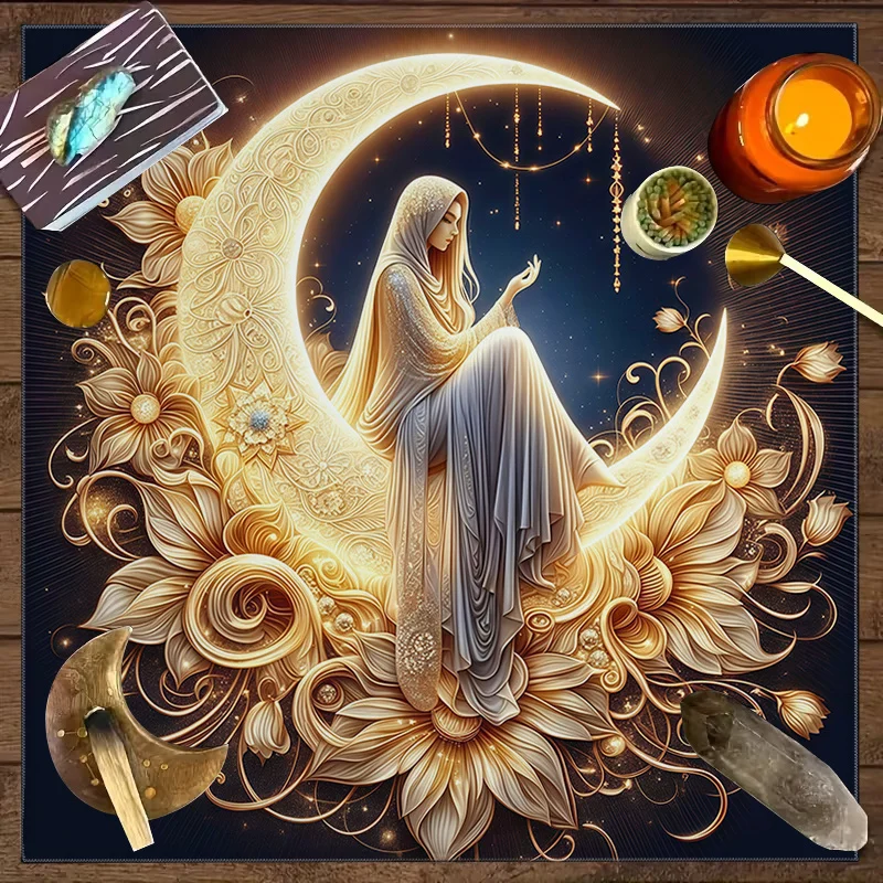 Tarot Cloth Small Tarot Cloth Astrology Sun Moon Flower Healing Divination Altar Magic Ceremony Table Mat Tablecloth