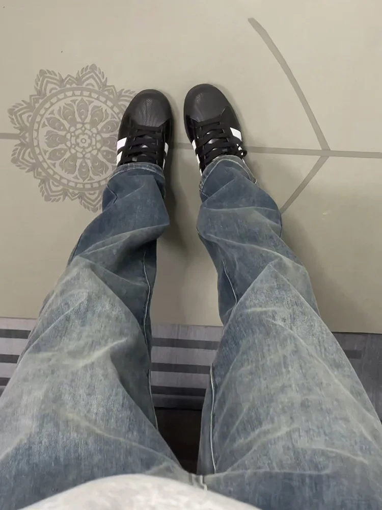 

Мужские джинсы в стиле ретро, американские, синие, на флисовой подкладке, с высокой талией, зауженные, прямого кроя, длинные брюки, зимняя мода, молодежный тренд