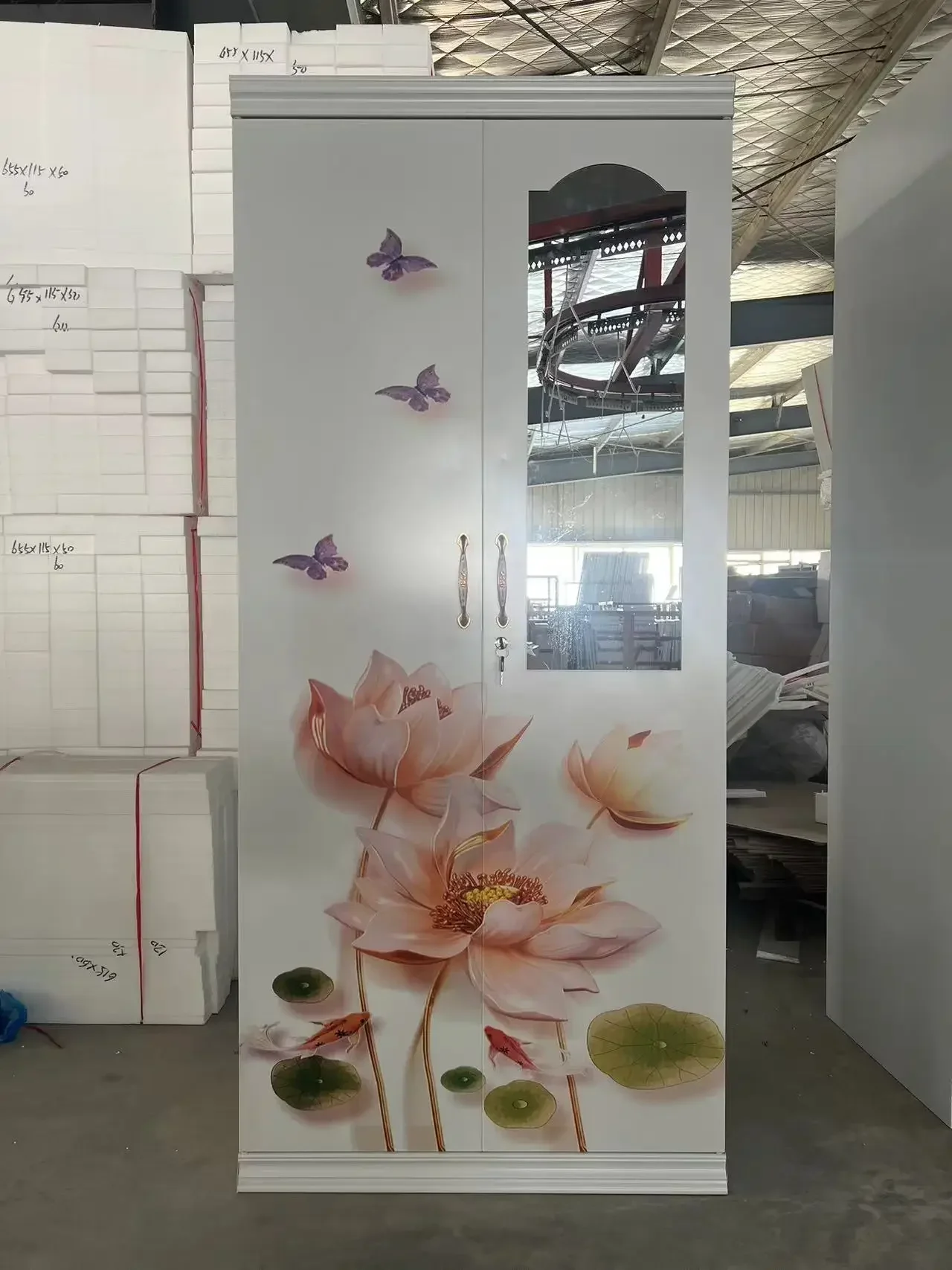 

Modern Custom Swing Door Kids Couple Clothes Bedroom Furniture Almirah Steel Metal Wardrobes With Mirrored Door