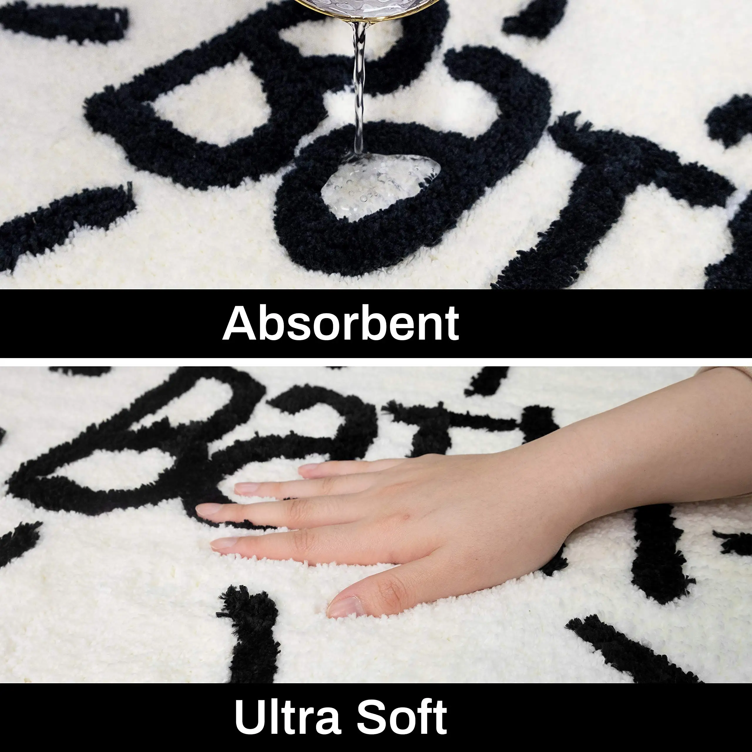 Bathroom Rugs Soft Black White Bath Mat Non-Slip Absorbent Shower Bathroom Rugs Machine Washable Bathtub Mat