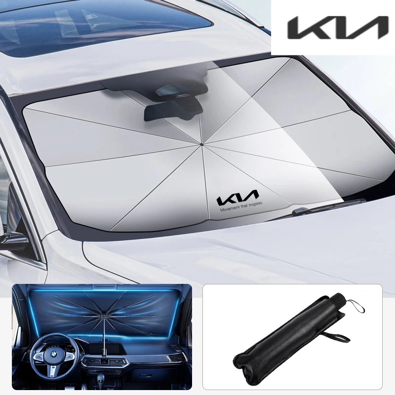 

For Kia EV6 Soul Seltos K5 3 Sportage Ceed RIO Car Logo Foldable Sun Umbrella Windshield Block Heat UV Sun Shade Umbrella