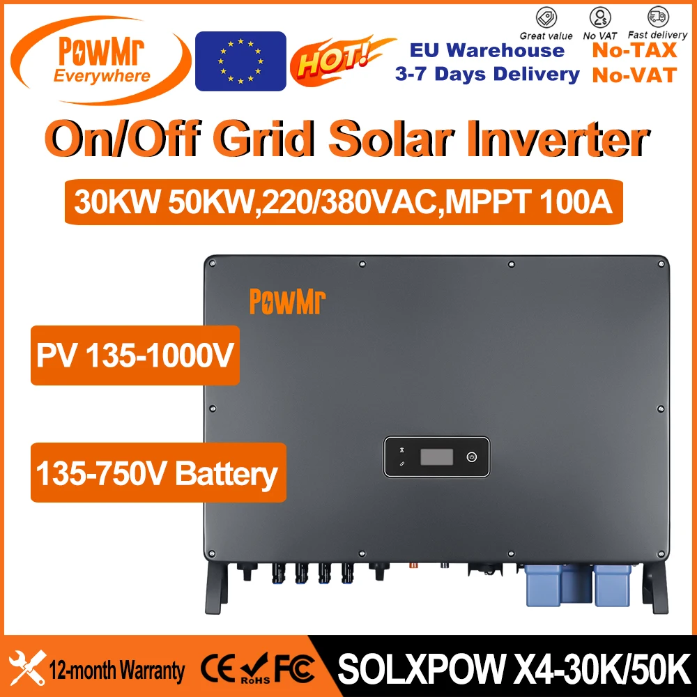 PowMr Inversor Solar trifásico de red On/Off de 30KW y 50KW-750V unidad de energía pura 40A máquina de almacenamiento de energía híbrida IP65