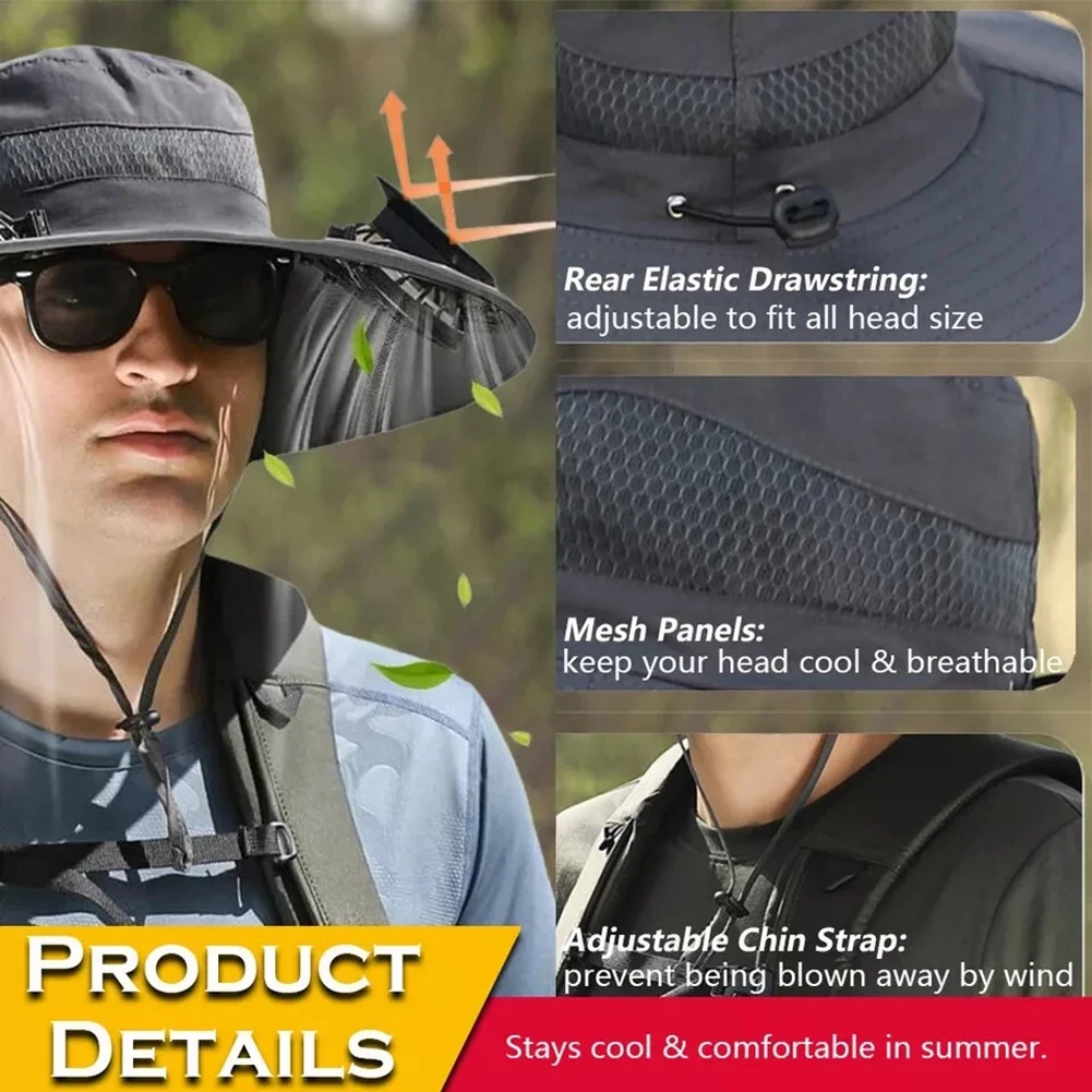 

Outdoor Cooling Hat Cooling Cap Hot Weather Outdoor Activities Adjustable Strap Breathable Design Built-in Fan