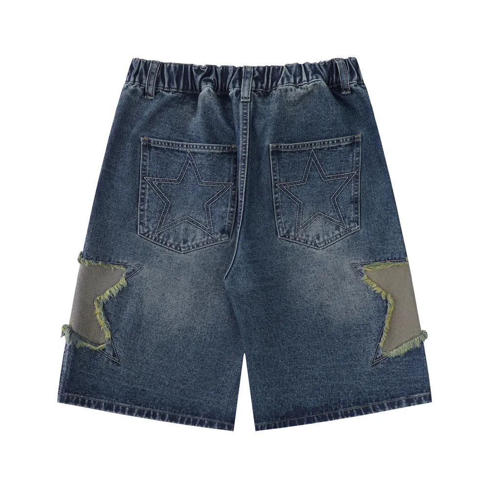 Summer Fashion Men's Casual Trendy Loose Straight Wide Leg Knee Length Denim Trousers Male Vintage Daily Pants Bottom Clothes