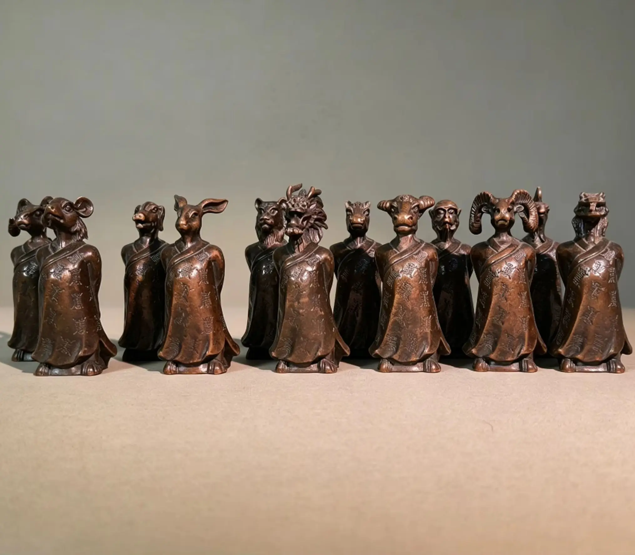 Copper Ornaments with Human Bodies and Animal Heads for Twelve Chinese Zodiac Incense Holders, Home Decor, Cultural Curiosities