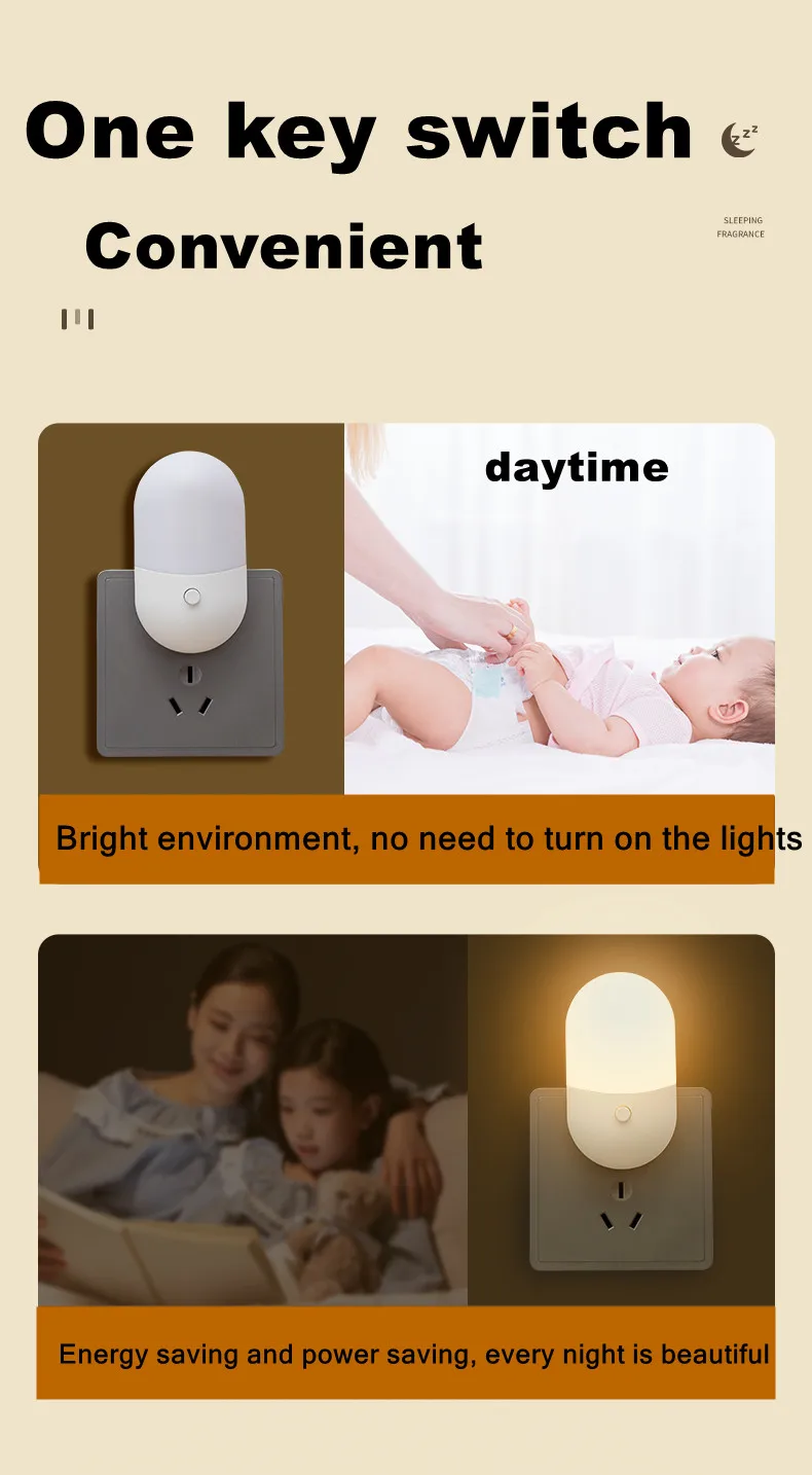 Energy Saving 3W Night Light Plug-in LED Socket Lamp Indoor Lighting Bedroom Night Bedside Lamp US/EU Two-color