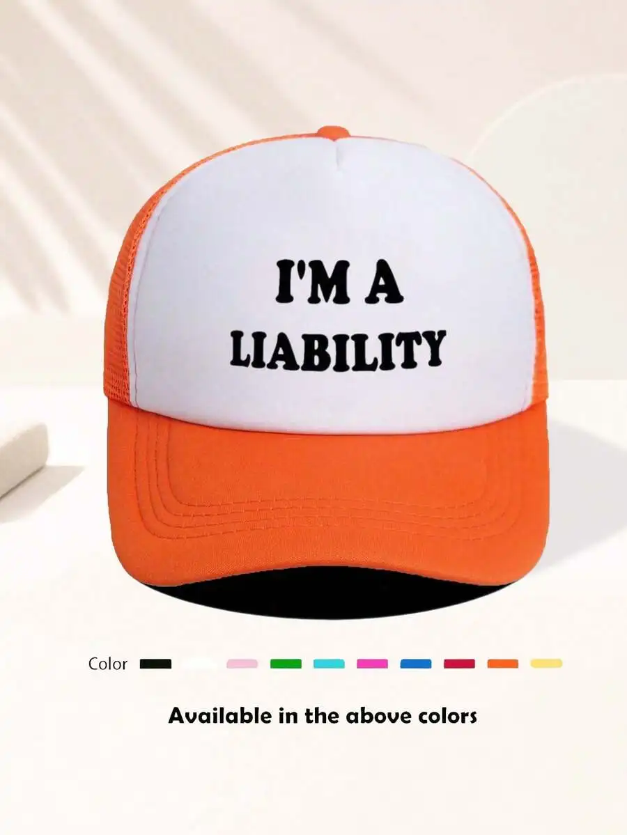 

Adjustable Im A Liability Funny Letter Print Mesh Trucker Cap Baseball Hat For Adults