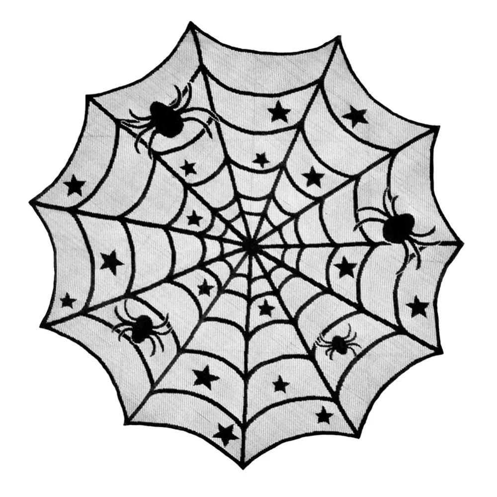 Dark Style Halloween Spider Curtain Translucent Hand Washable Spider Web Table Runner Soft Bat Curtain Haunted House