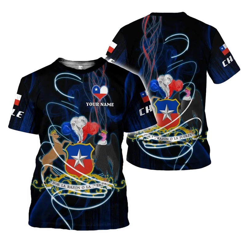Camiseta con nombre personalizado para hombre y mujer, camisa informal de manga corta con estampado de bandera de Chile, Verano
