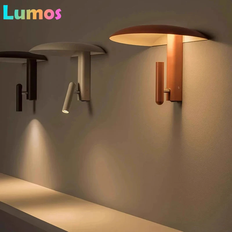

A82 New Minimalist Creative Mushroom Wall Lamp Black Orange Beige Metal With Switch Bedroom Dining Room Hotel LED Rotatable