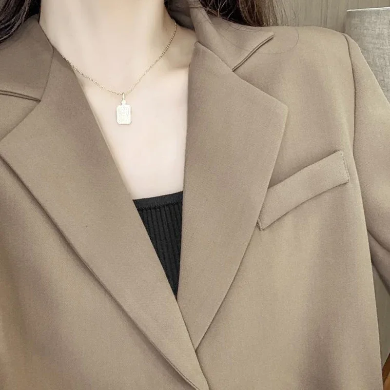 Korean Cropped Blazers Women Solid Color Simple Single-button Outwear Teens All-match Long Sleeve Office Suit Jacket blazer