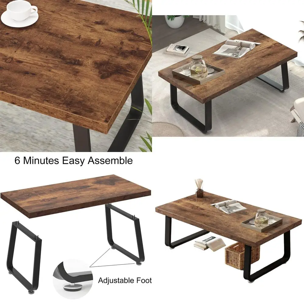 

Коричневый журнальный столик в индустриальном стиле в деревенском стиле, 47, прямоугольный, современный минималистичный дизайн для гостиной, дерева фермерского дома и металла.