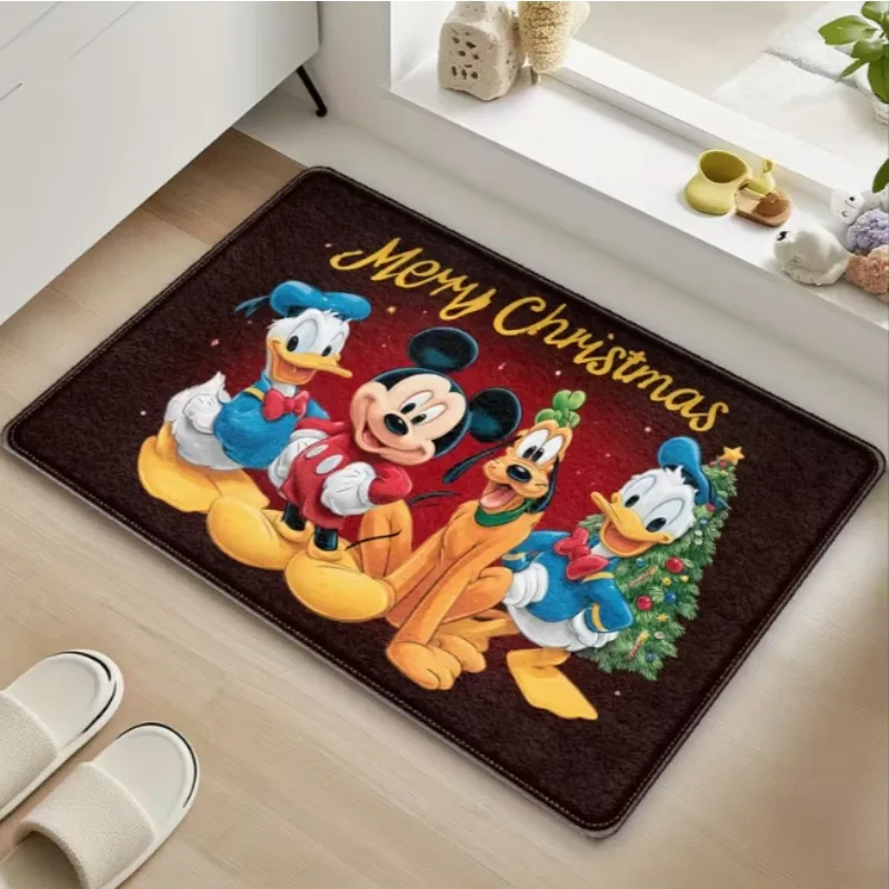Disney Mickey and Minnie Christmas Doormat with Snow View, Santa Claus and Gift Design Living Room Bedroom Christmas Decoration