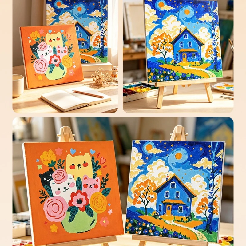 Paint By Number Acrylic Paint Set with Canvas Frame Stress Relief DIYHand Painting Art Kit for Beginner Adult Kids Drawing Craft